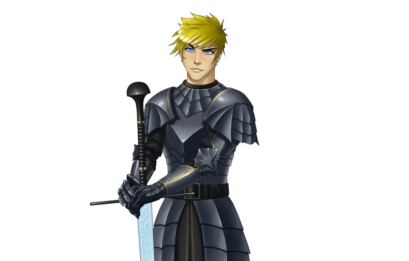 Фото обои меч, доспехи, рыцарь, блондин