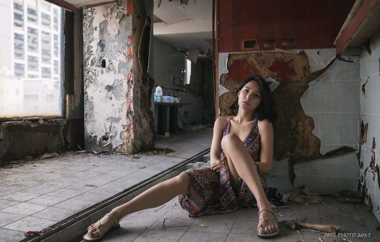 Фото обои девушка, поза, азиатка