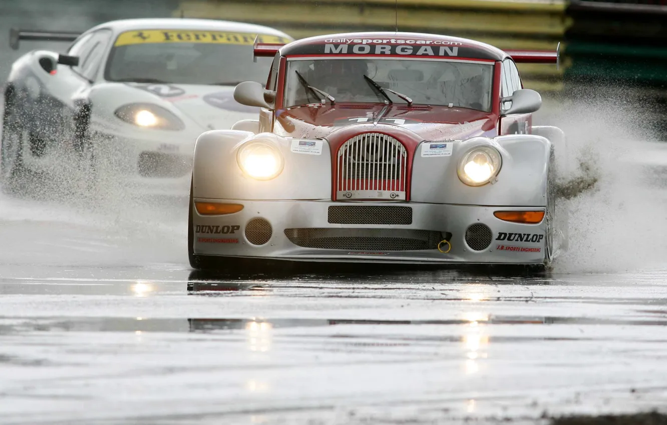 Фото обои брызги, трасса, Race, автомобиль, Morgan, Aero 8, British GT