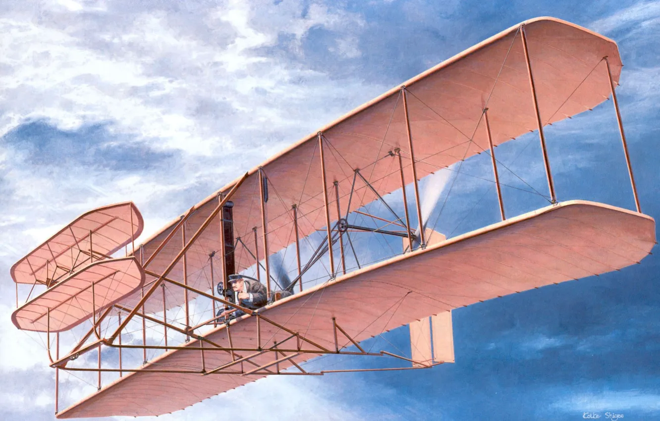 Фото обои небо, самолет, рисунок, США, декабрь, первый, мире, 1903 г