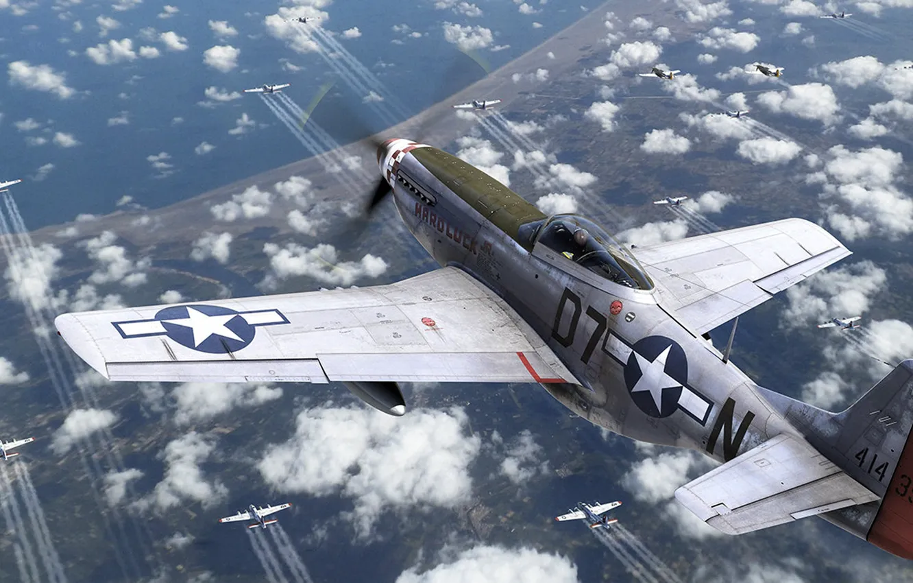 Фото обои ВВС США, дальнего радиуса действия, North American P-51 Mustang, американский одноместный истребитель