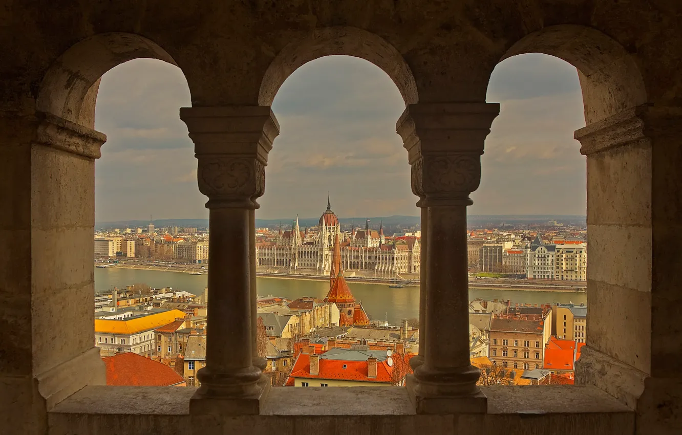 Фото обои река, Парламент, панорама, Венгрия, Будапешт, Дунай