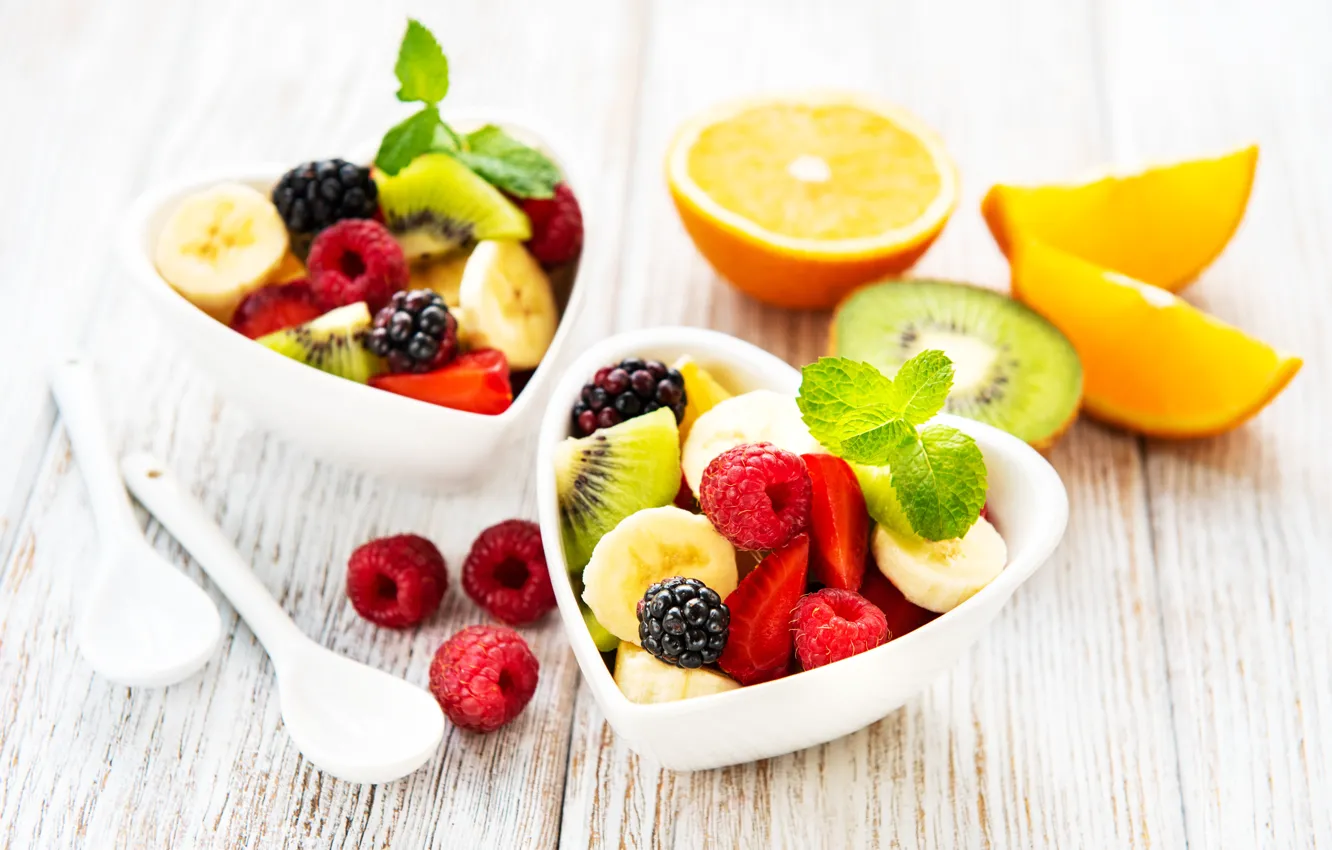 Фото обои ягоды, чашки, фрукты, салат, фруктовый, Olena Rudo