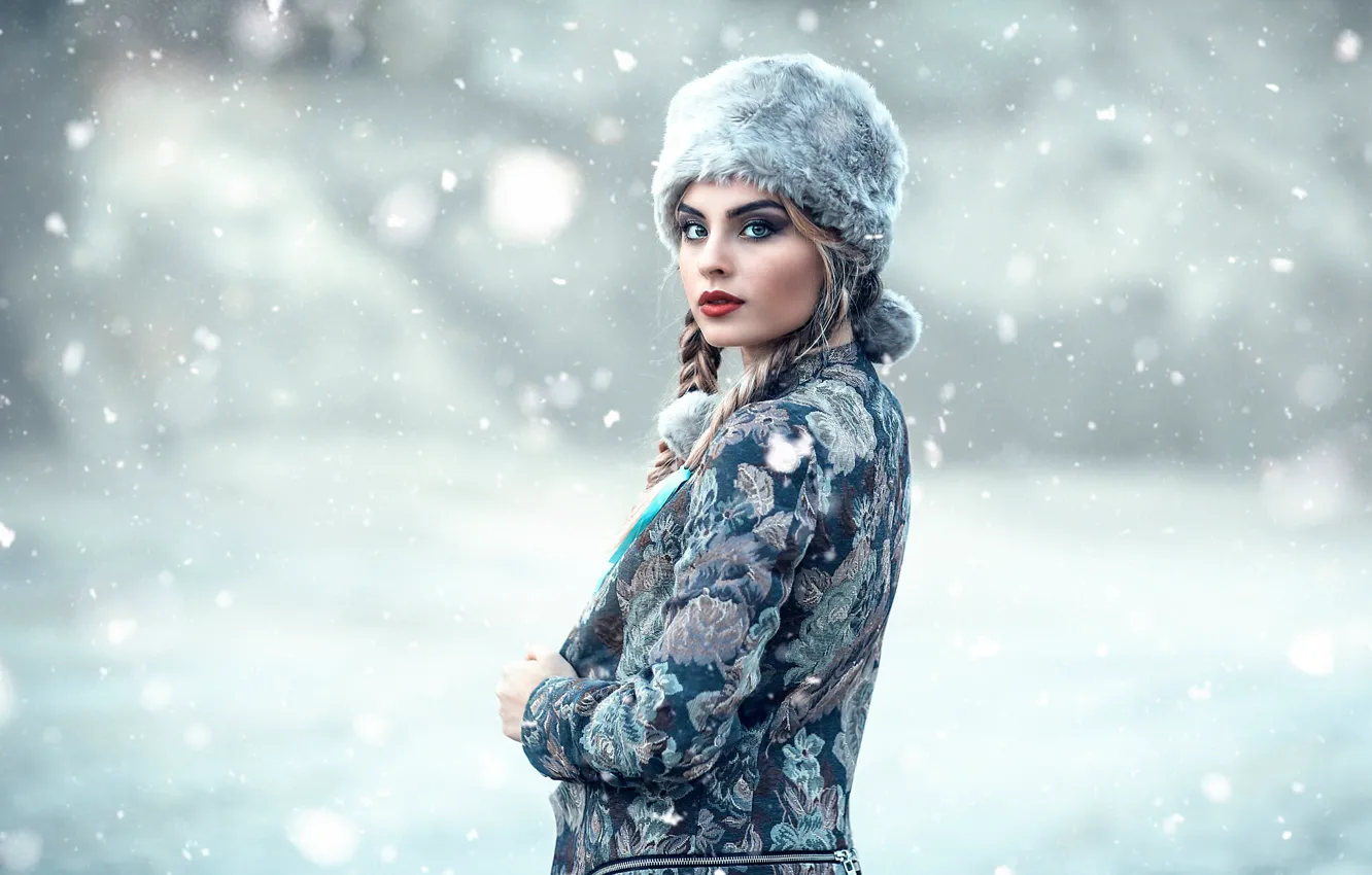 Фото обои снег, макияж, Alessandro Di Cicco, Cold Moscow