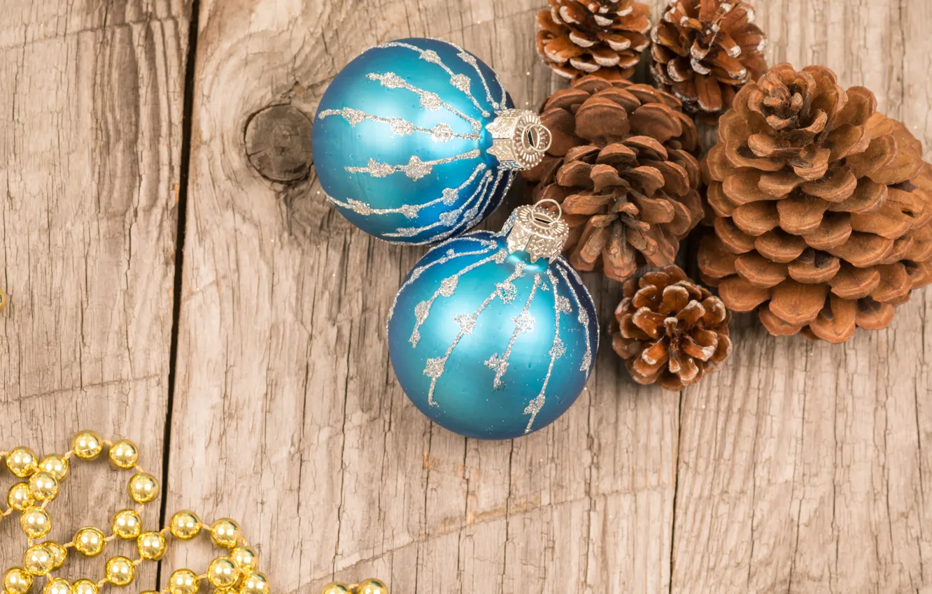 Фото обои шарики, шары, доски, Новый Год, Рождество, balls, шишки, merry christmas