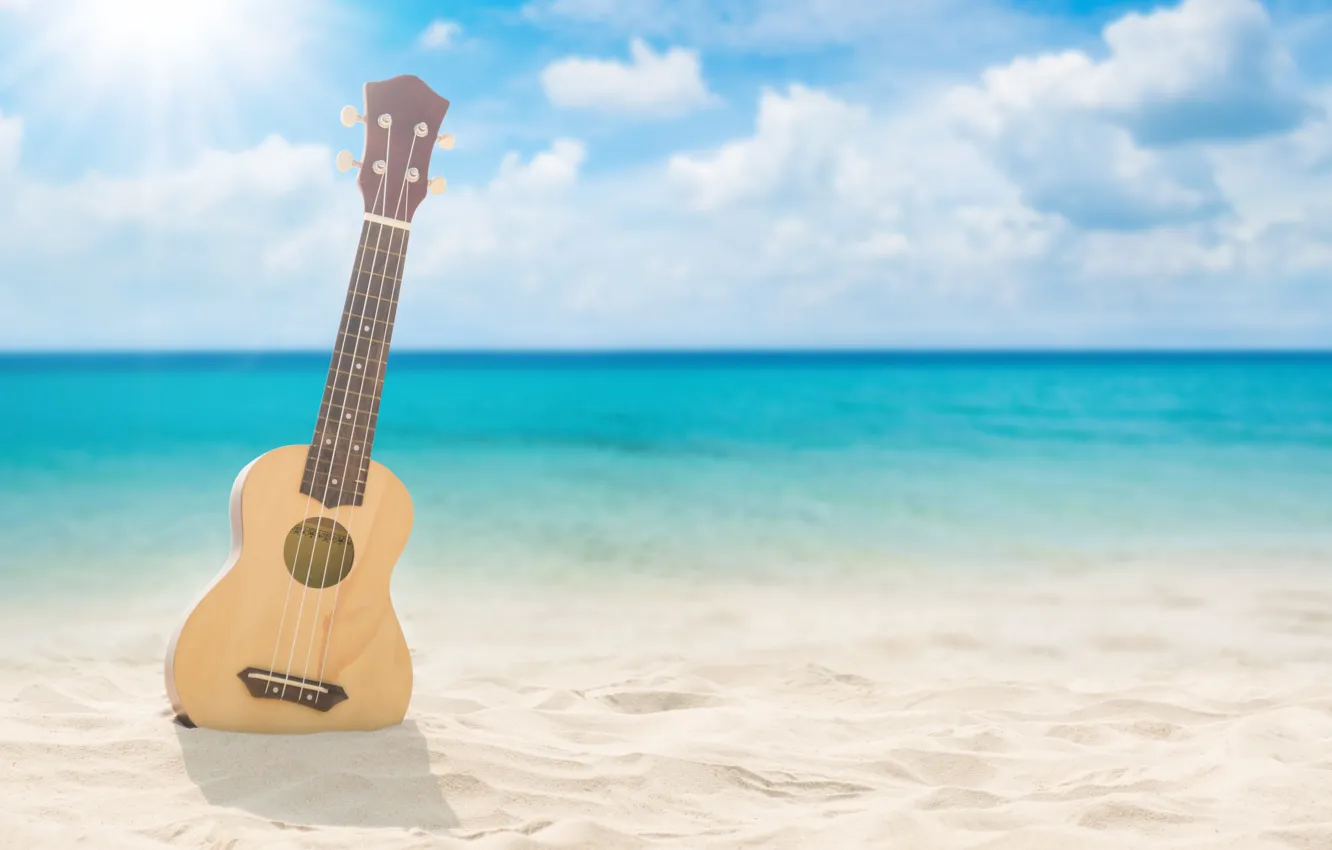 Фото обои песок, море, волны, пляж, лето, гитара, summer, beach