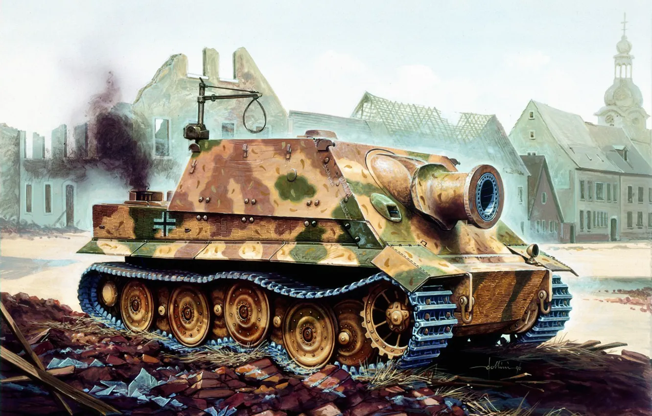 Фото обои war, art, tank, ww2, panzer, german tank, paiting, Sturmpanzer IV