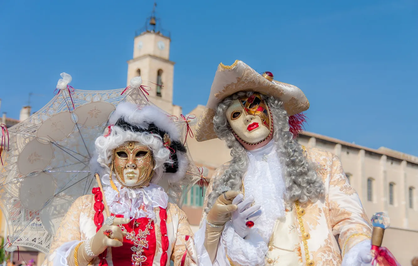 Фото обои Франция, наряд, маски, Мартиг, карнавар