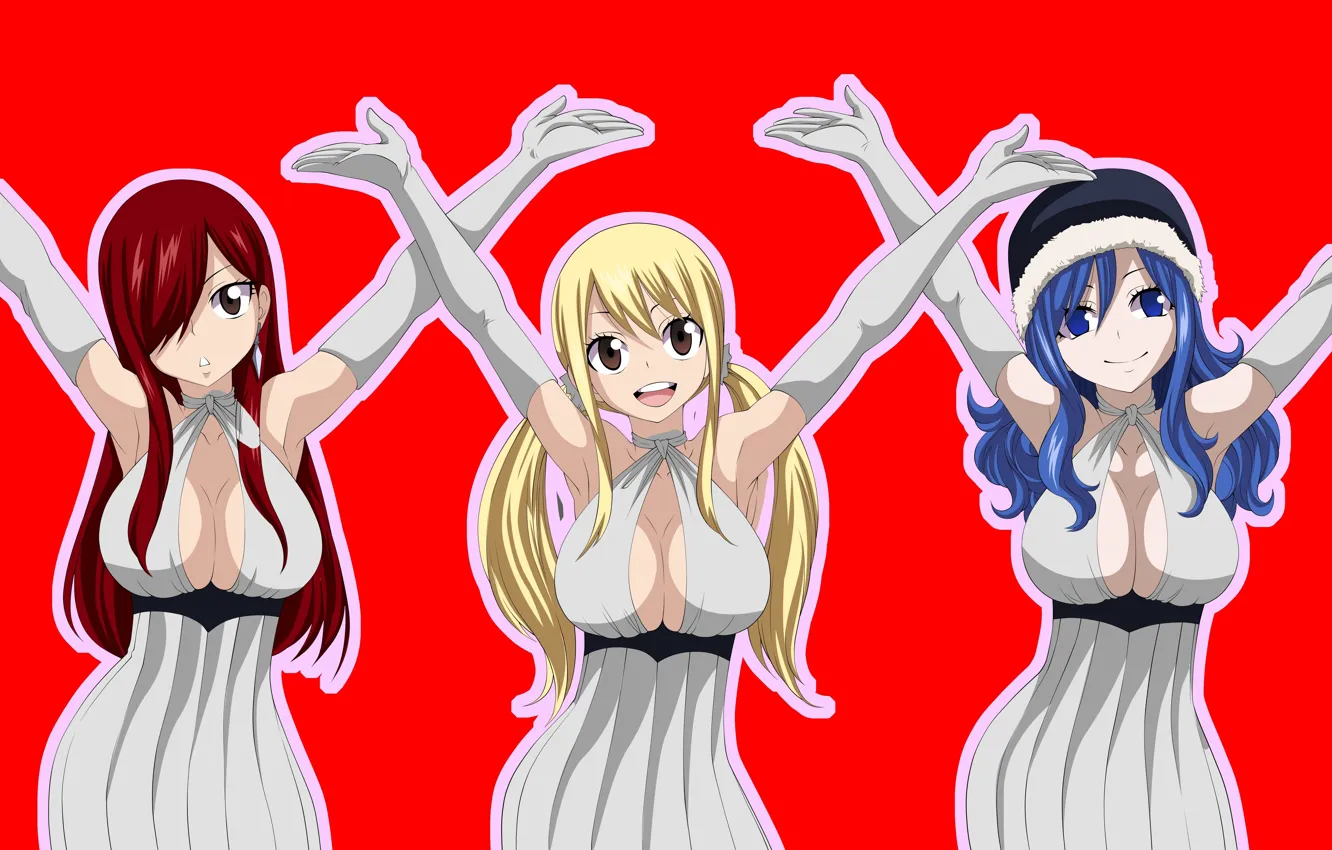 Фото обои anime, Lucy, manga, japanese, Fairy Tail, oppai, bishojo, Erza