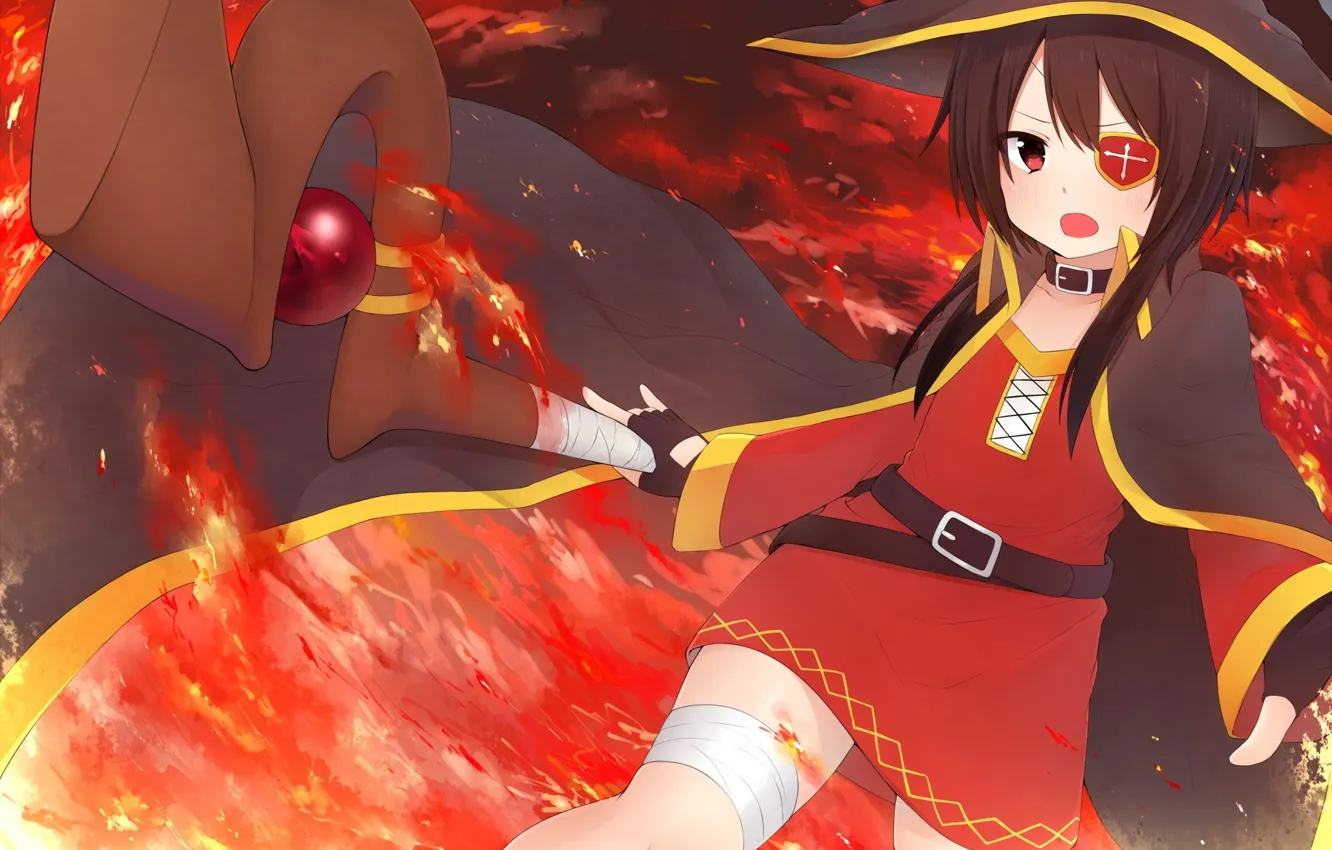 Фото обои kawaii, explosion, fire, flame, girl, hat, anime, asian