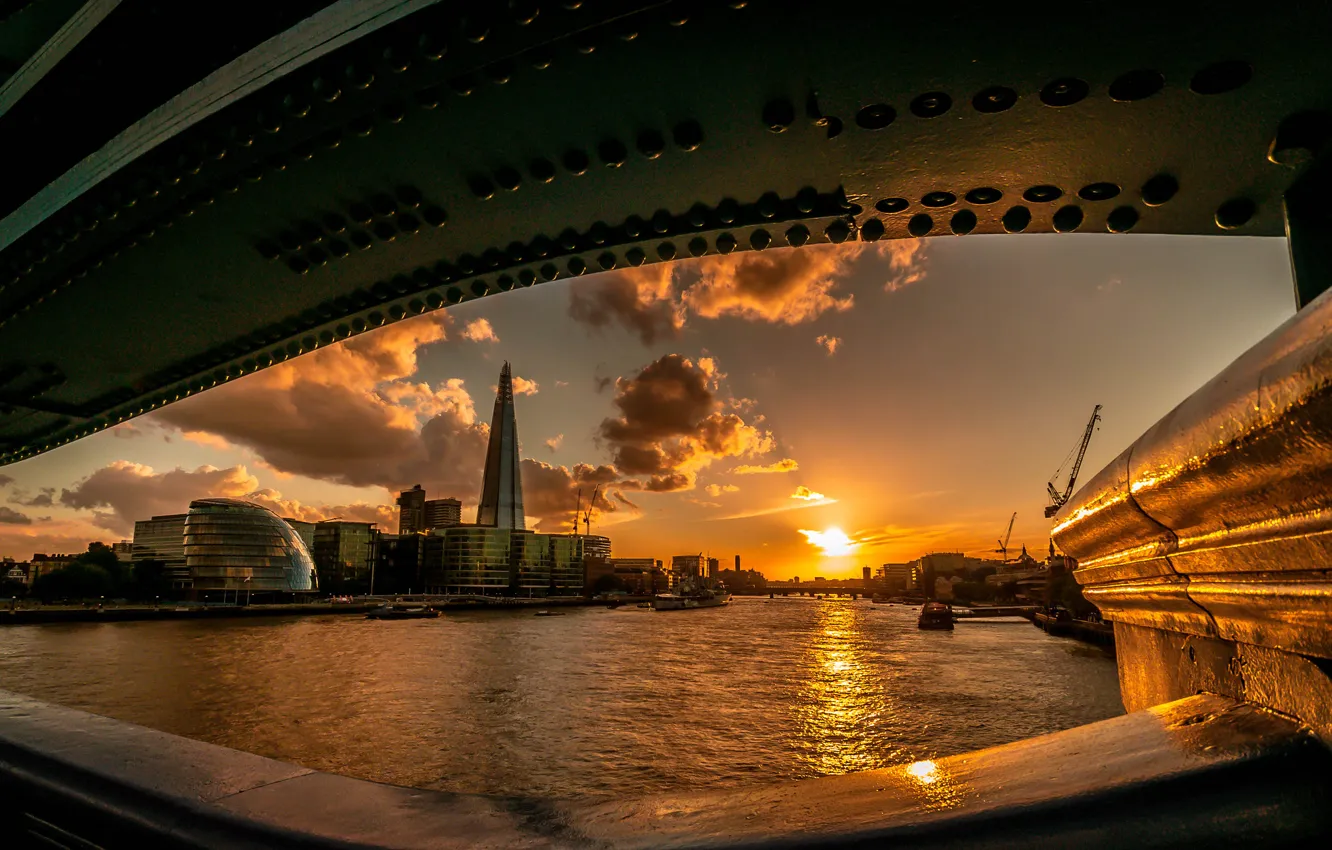 Фото обои солнце, закат, мост, река, Лондон