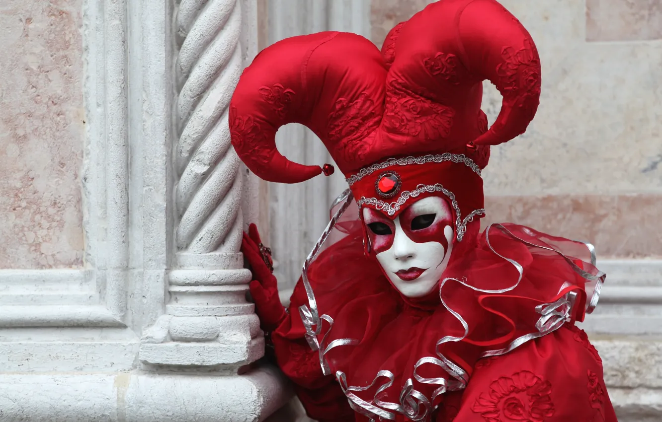 Фото обои красный, маска, Венеция, карнавал