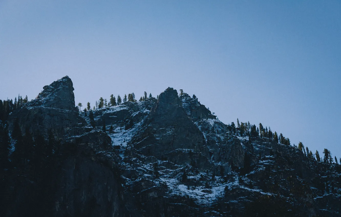 Фото обои USA, rock, United States, trees, stone, Yosemite Valley, mountains, snow