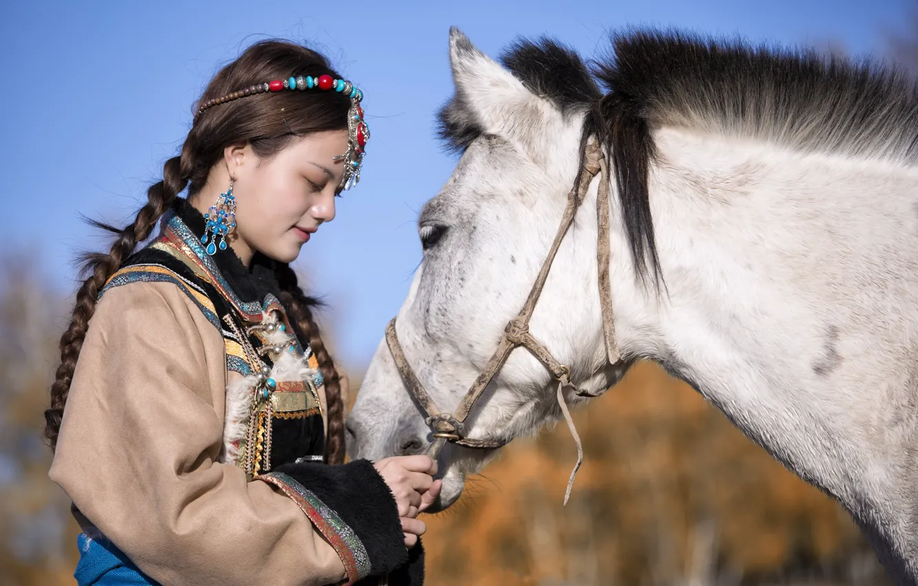 Фото обои девушка, конь, Китай