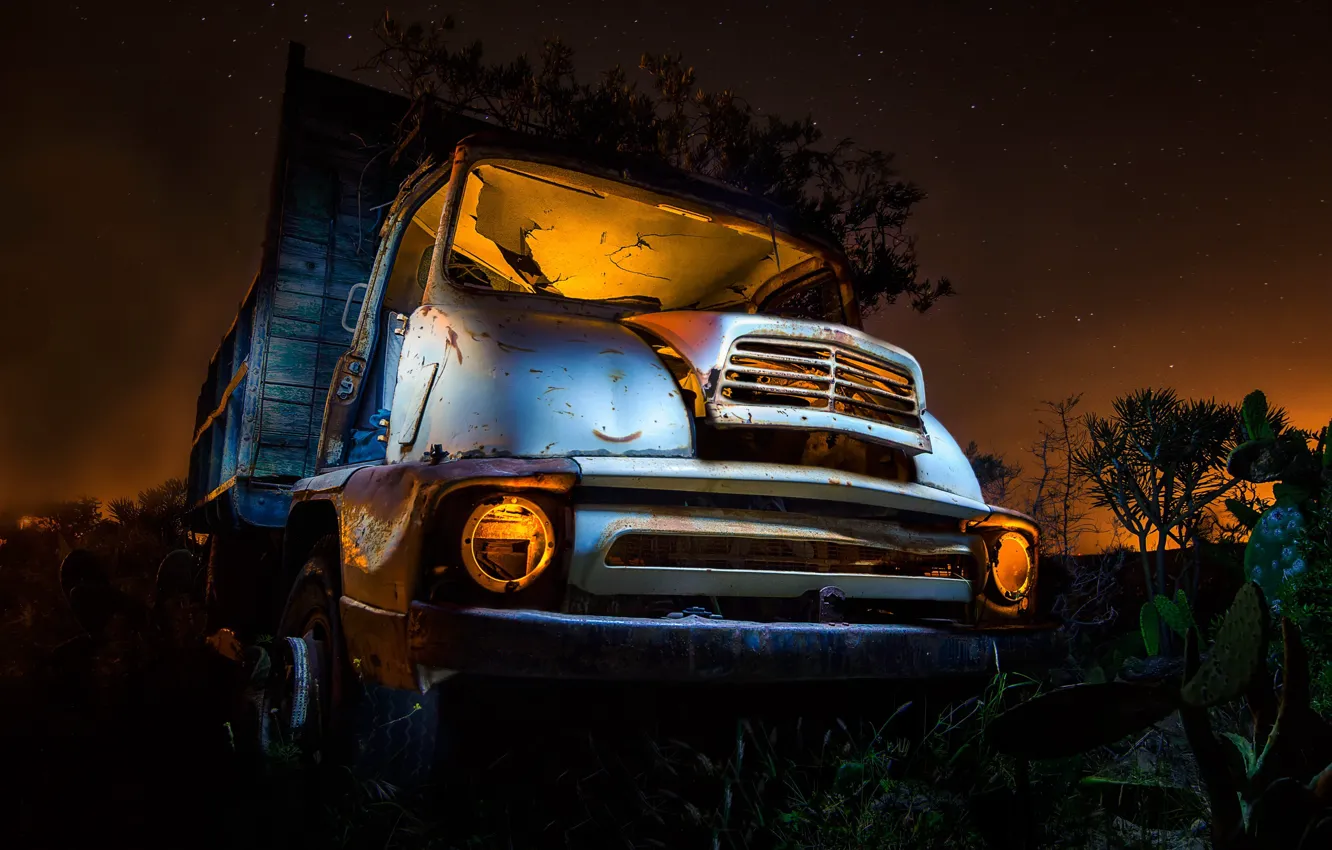 Фото обои машина, ночь, грузовик