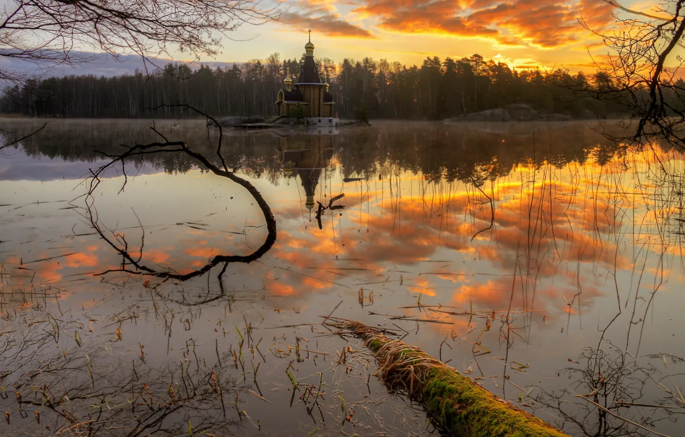 Фото обои весна, храм, Ленинградская область, Вуокса