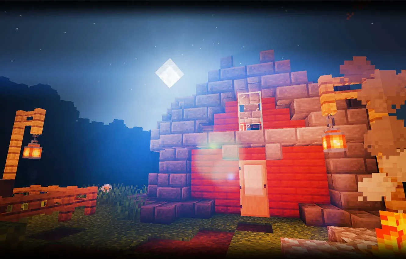Фото обои ночь, природа, луна, nature, night, minecraft, 1920x1080, Minecraft