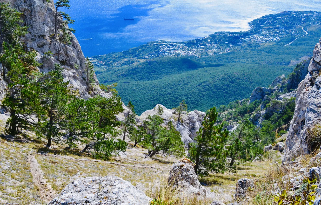 Фото обои горы, Природа, Крым, Ай-Петри, Чёрное море, ЮБК