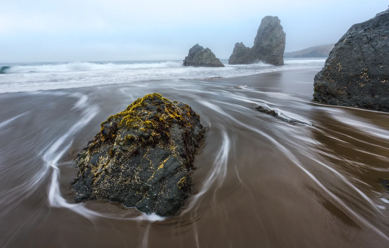 Фото обои пляж, туман, океан, скалы, San Francisco