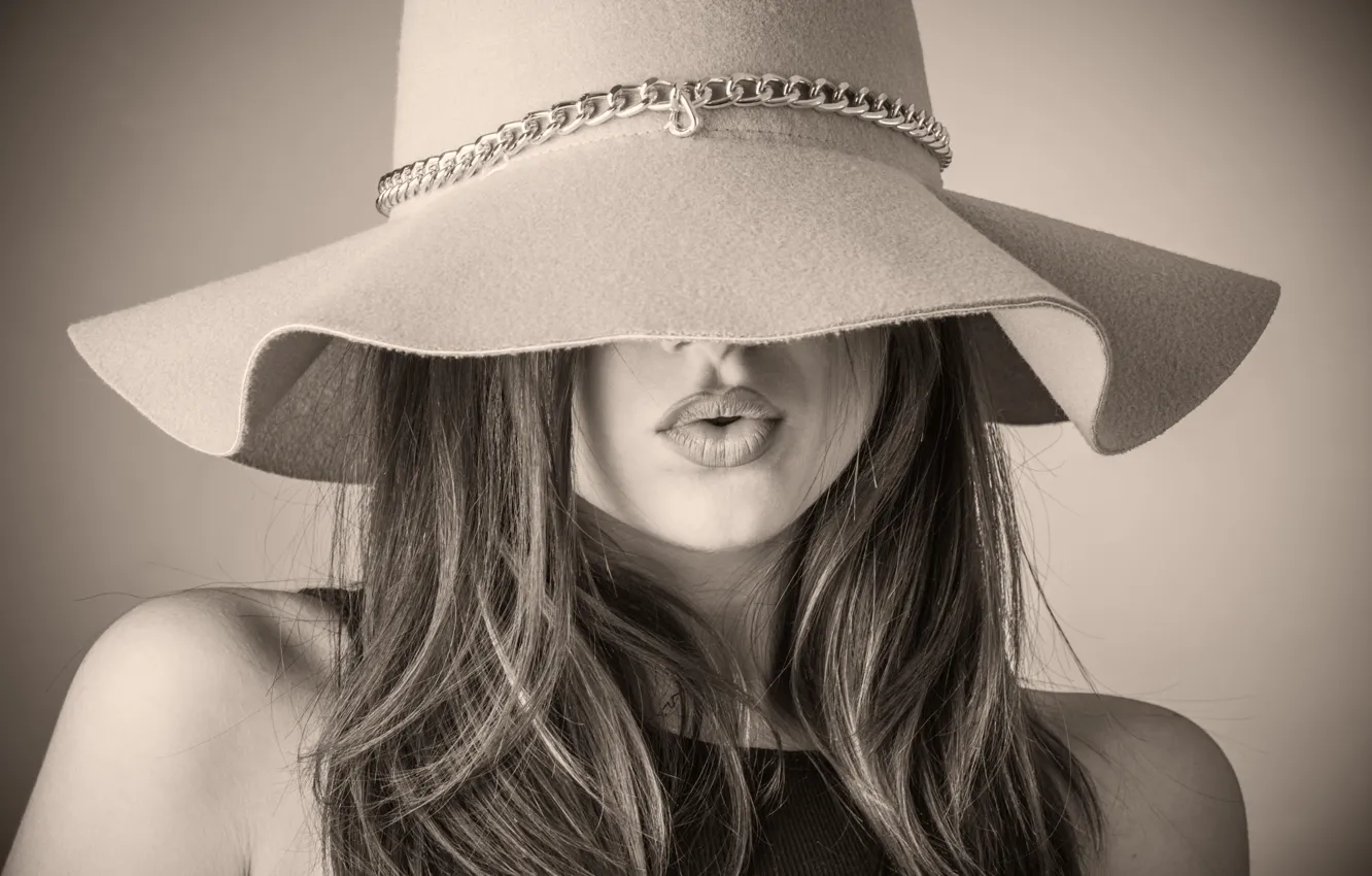 Фото обои hat, lips, female