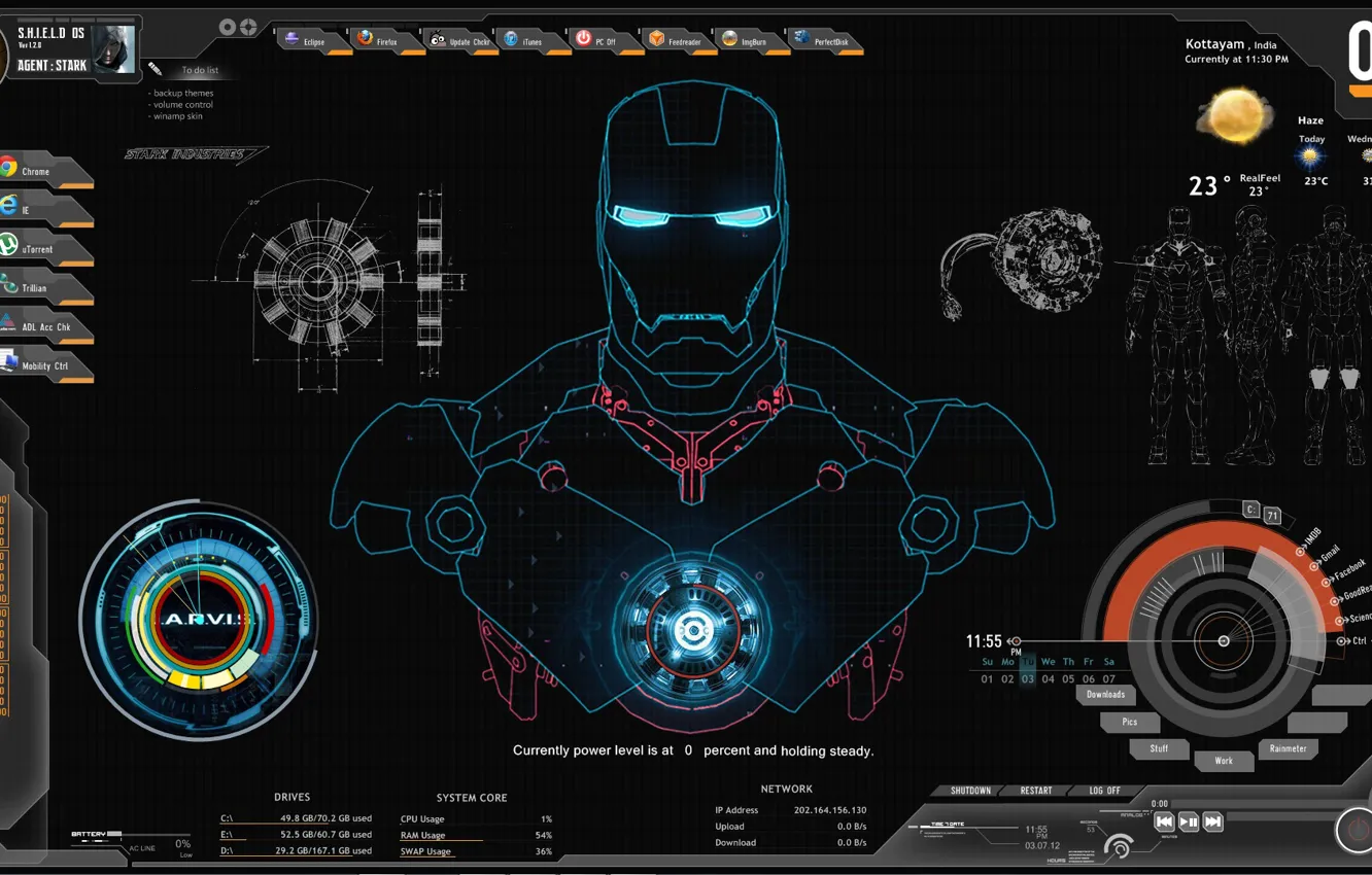 Фото обои компьютер, Iron Man, shield, Железный Человек