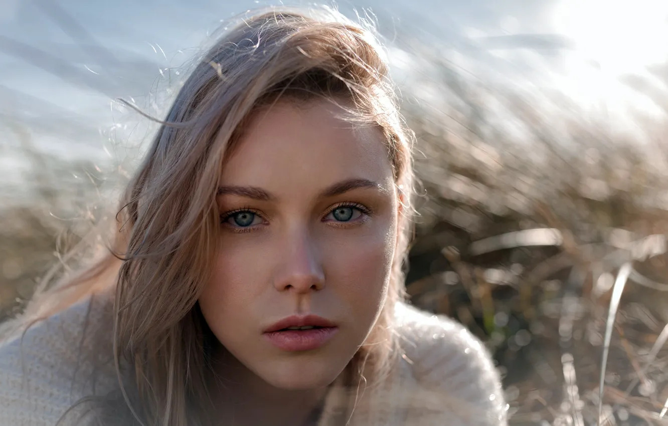 Фото обои girl, Model, long hair, photo, blue eyes, bokeh, lips, face