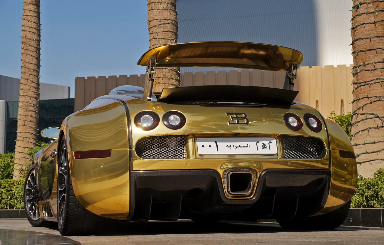 Фото обои Bugatti, Veyron, Золотой, Суперкар, Supercar, Vitesse, Gold