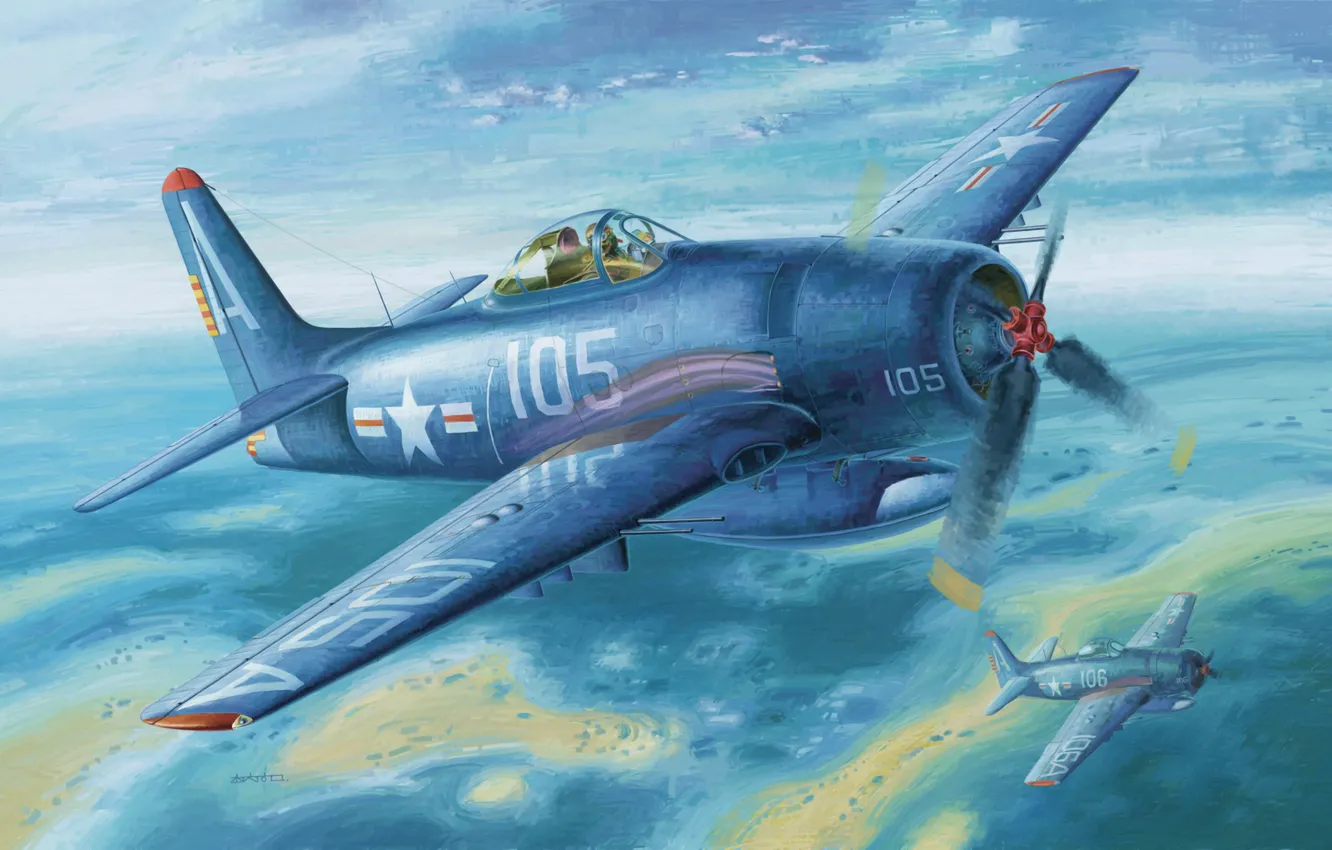 Фото обои war, art, painting, aviation, ww2, Grumman F8F Bearcat