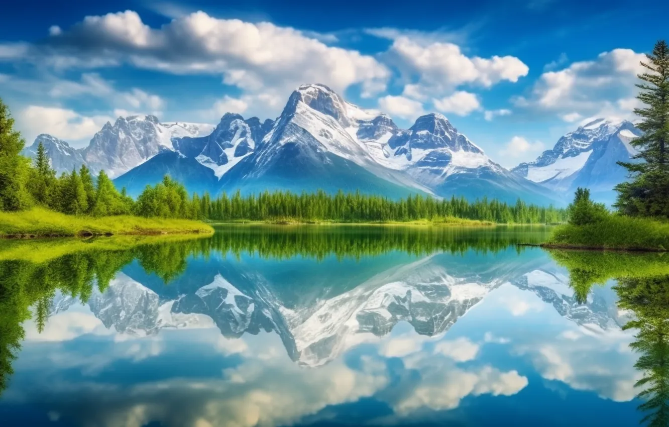Фото обои пейзаж, горы, природа, озеро, отражение, landscape, nature, beautiful