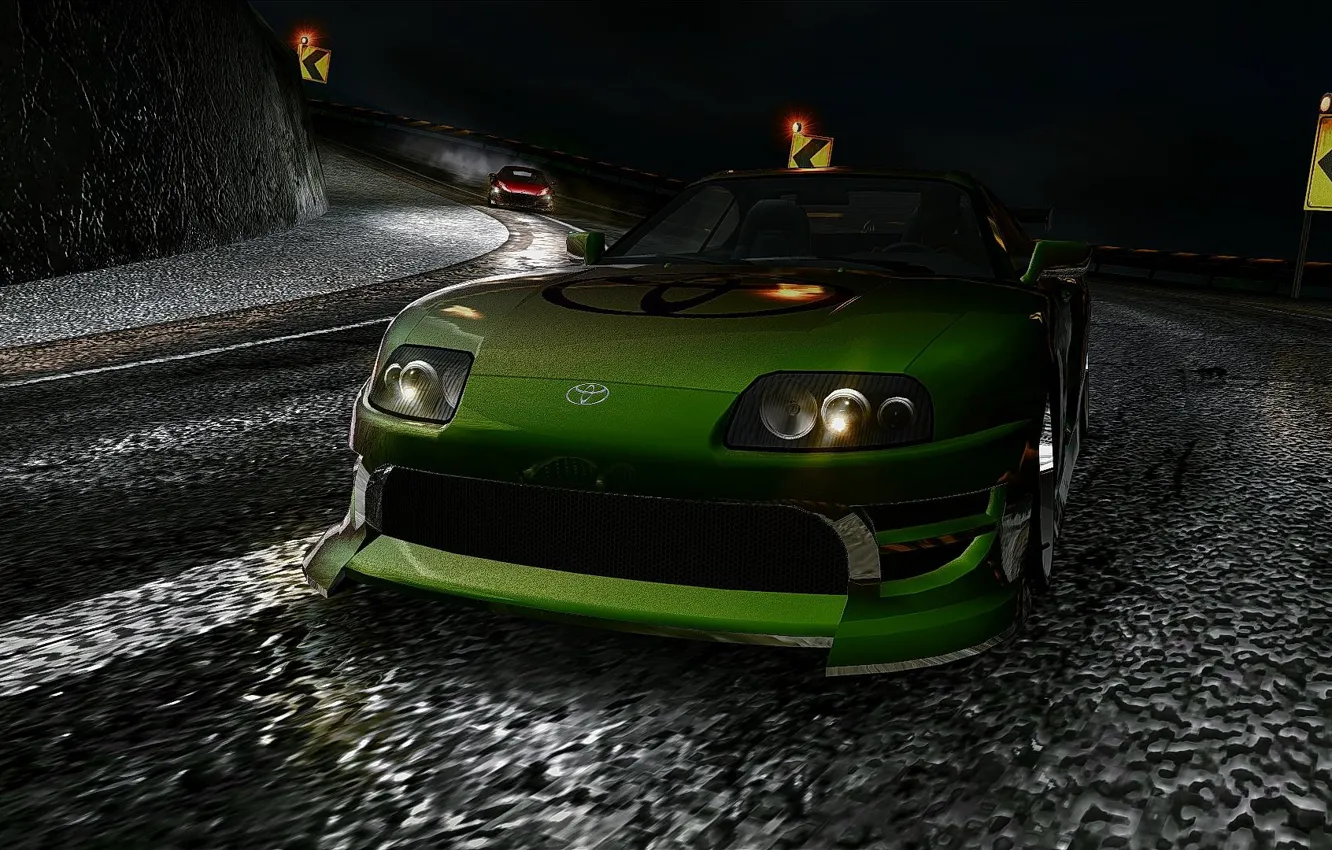 Фото обои green, supra, nfs, toyota, night, carbon, duel, darius