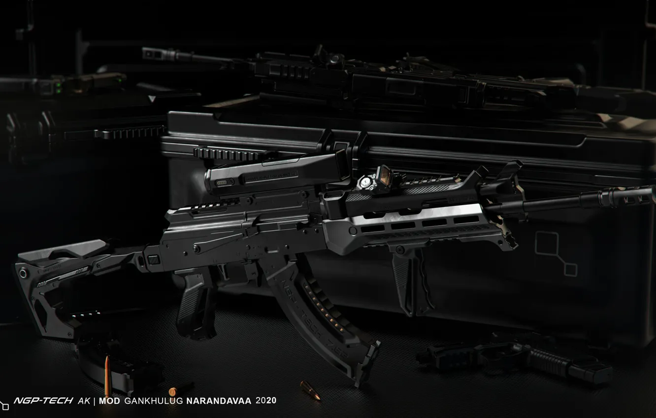 Фото обои рендеринг, оружие, тюнинг, Автомат, Gun, weapon, render, Калашников
