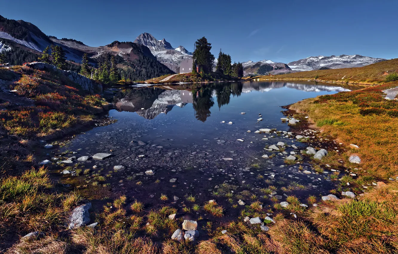 Фото обои горы, озеро, домик, Canada, Фотограф IvanAndreevich