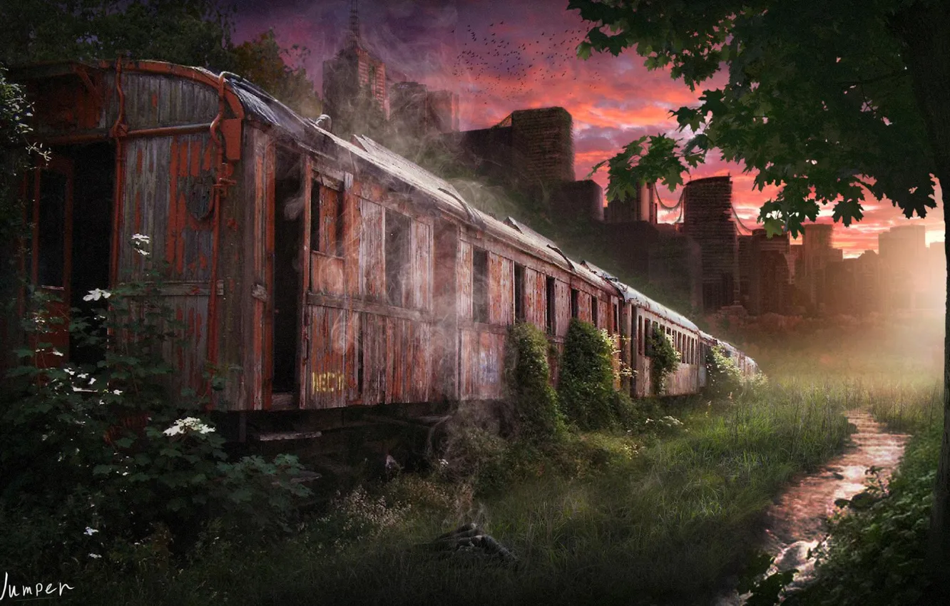Фото обои город, апокалипсис, поезд, survarium, пост