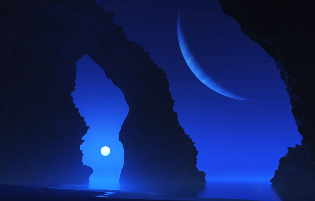 Фото обои море, скала, планета, арка, digital, maya