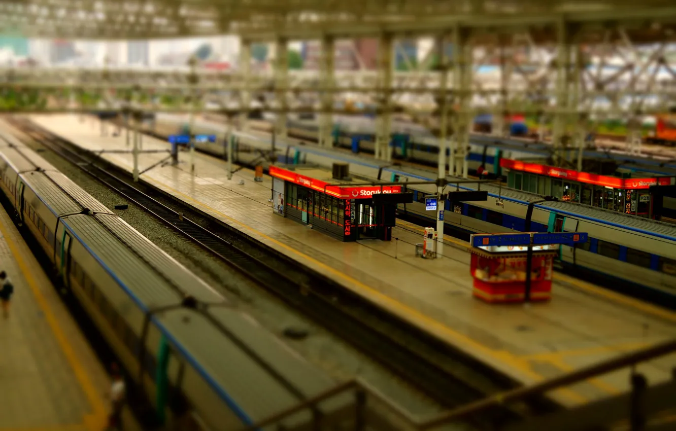 Фото обои вагоны, tilt shift, тилт шифт, Seoul, Central Statiom, ж.д. вокзал