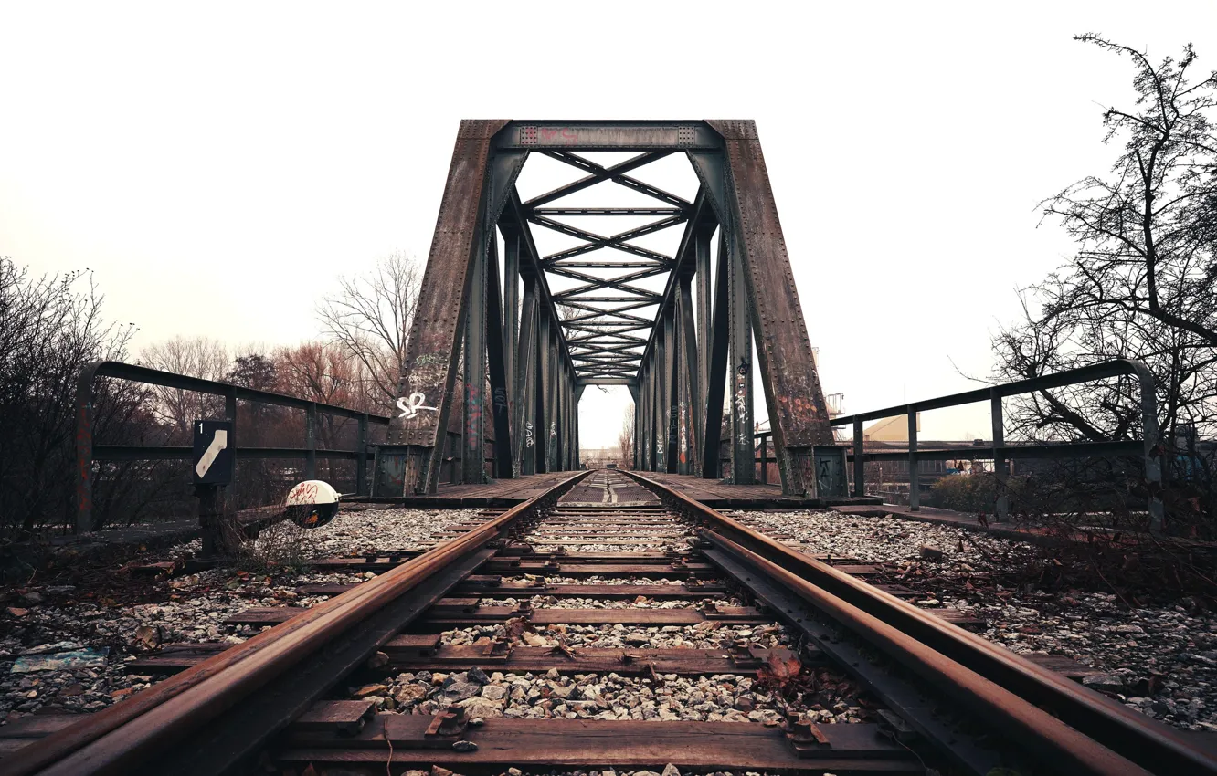 Фото обои мост, фон, железная дорога