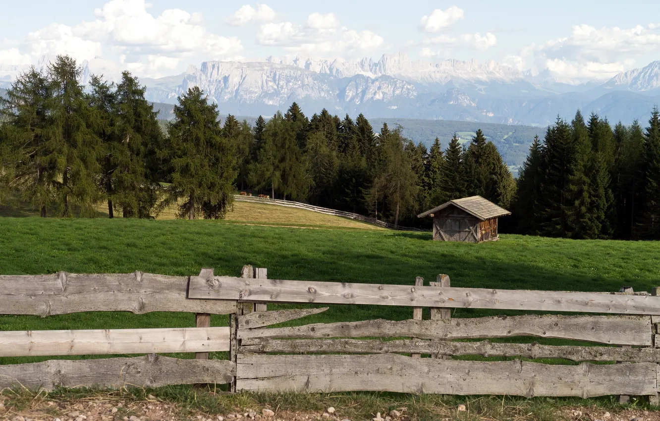 Фото обои пейзаж, горы, дом, забор