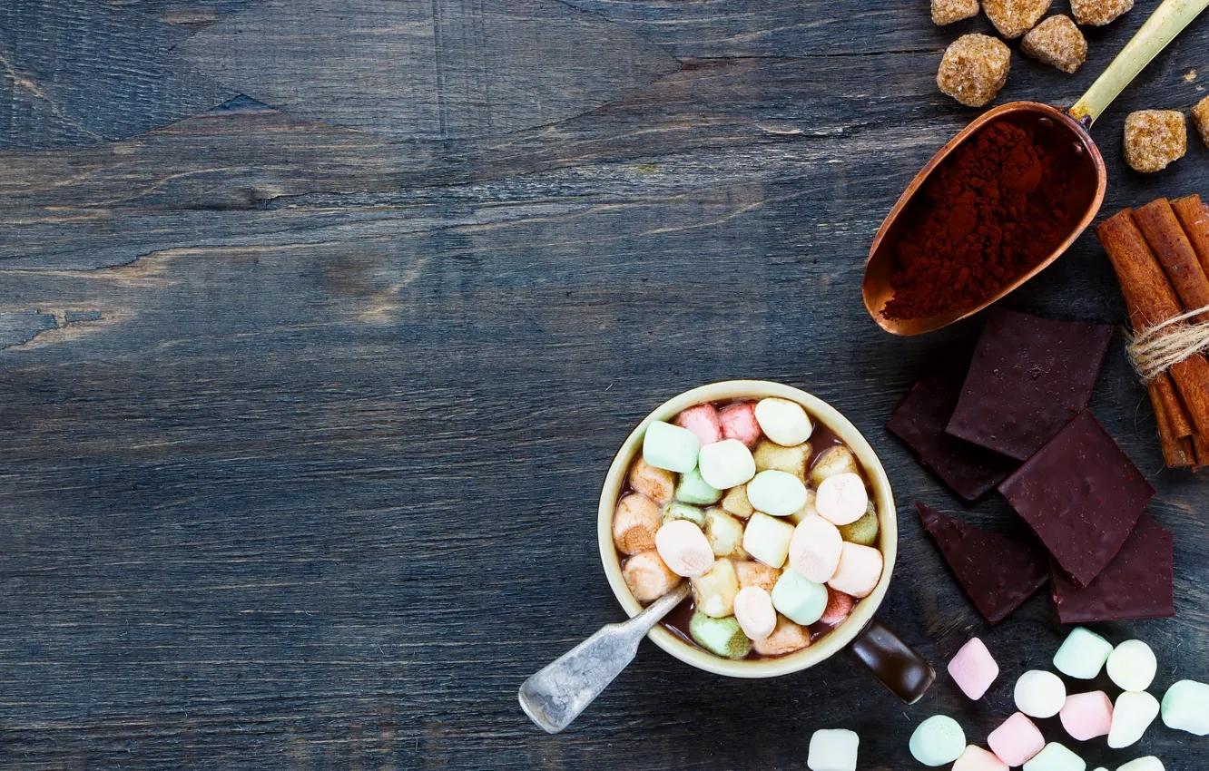 Фото обои hot, cup, chocolate, marshmallow