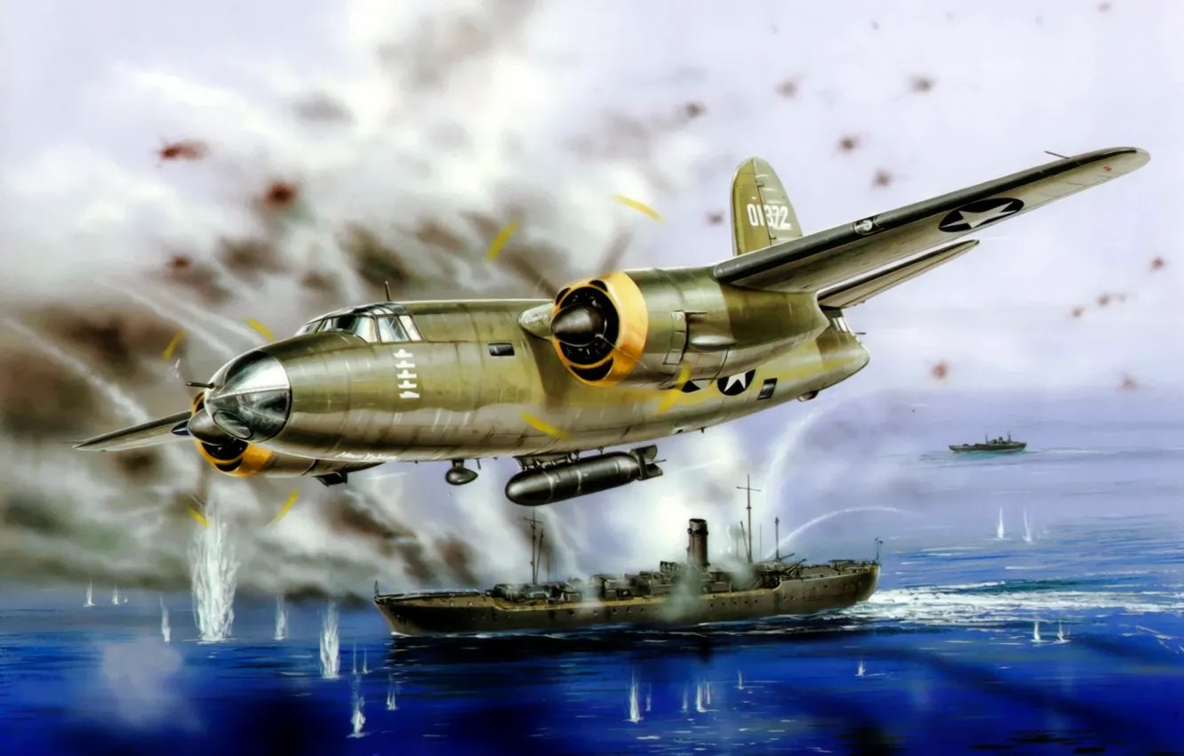Фото обои war, art, painting, aviation, ww2, Martin B-26 Marauder