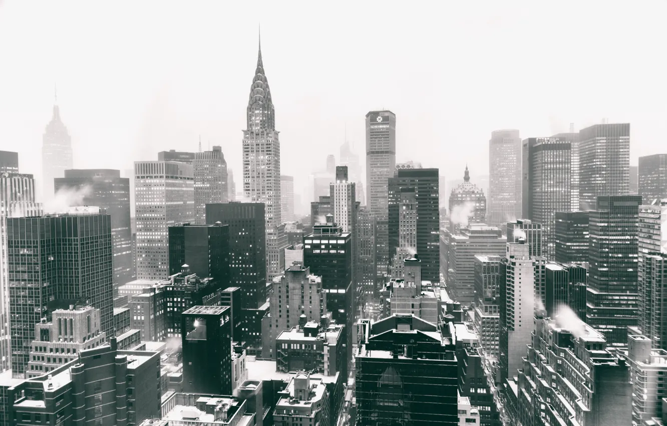 Фото обои USA, United States, Winter, Manhattan, NYC, Snow, New York City, Skyline