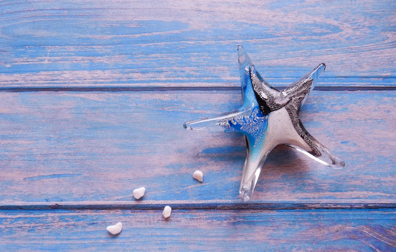 Фото обои стекло, морская звезда, синий фон, широкоформатные, background, камушки, обои на рабочий стол, полноэкранные