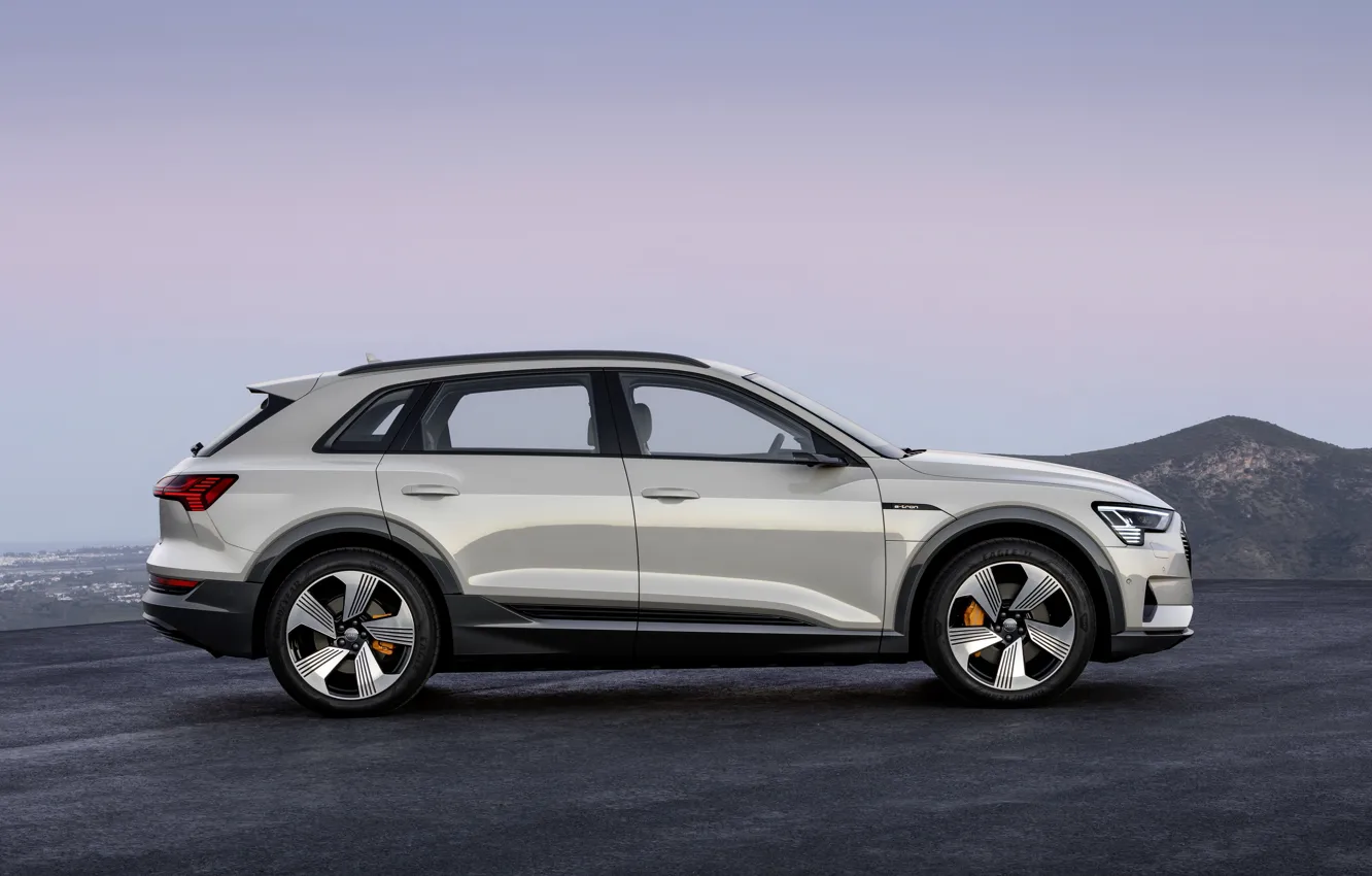 Фото обои серый, Audi, профиль, E-Tron, 2019