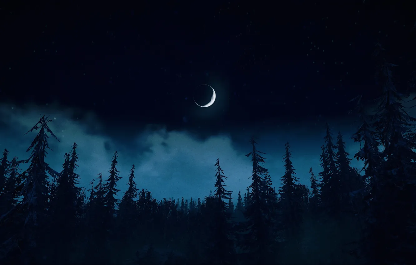 Фото обои HDR, Alaska, Moon, Clouds, Sky, Stars, Wood, Landscape