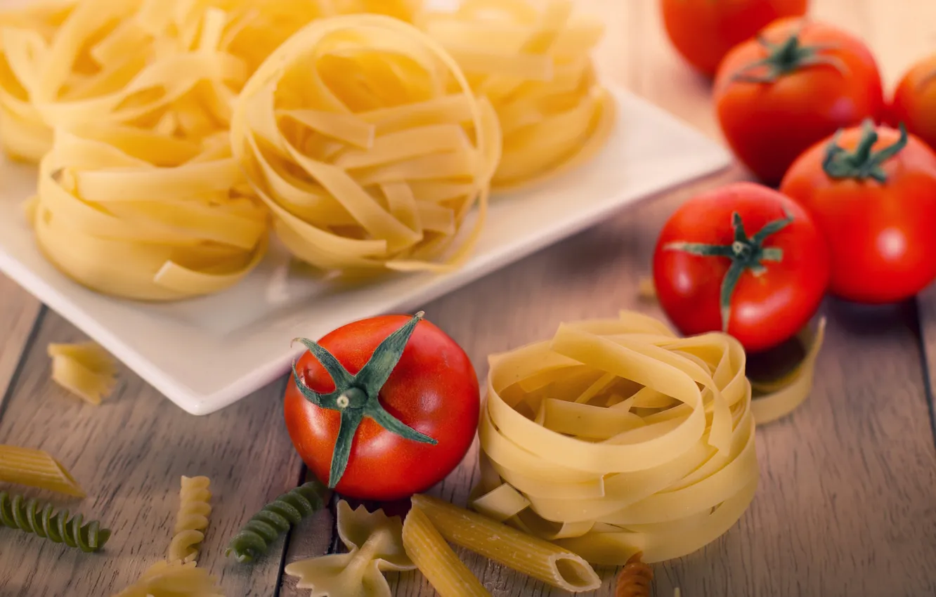 Фото обои тарелка, помидоры, томаты, макароны