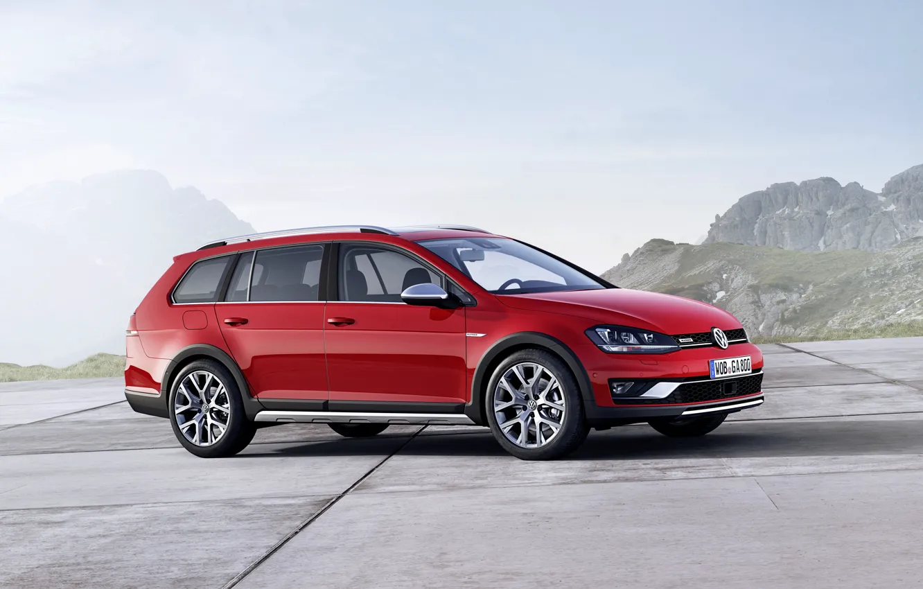 Фото обои красный, Volkswagen, диски, универсал, 2014, Golf Alltrack