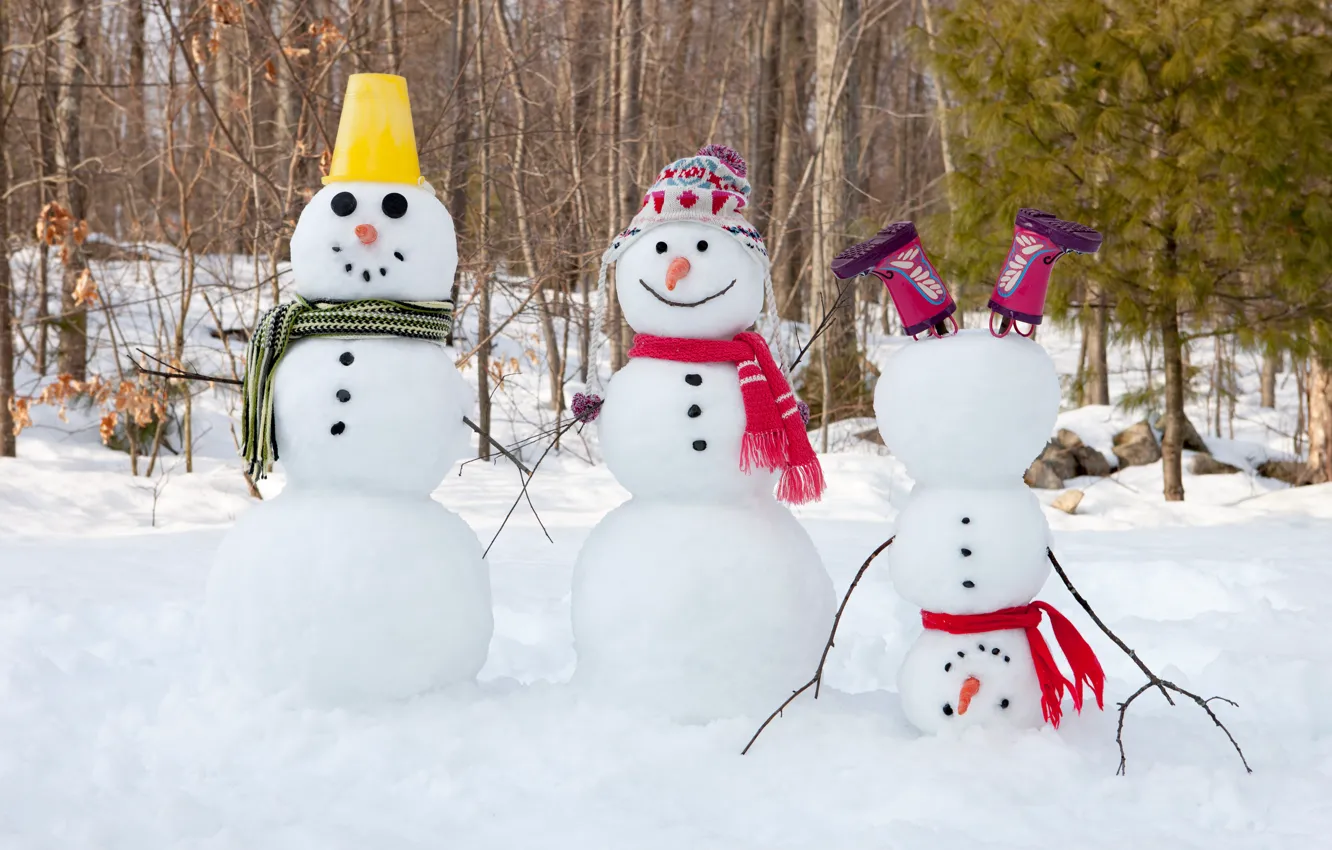 Фото обои зима, снег, снеговик, happy, smile, winter, snow, snowman