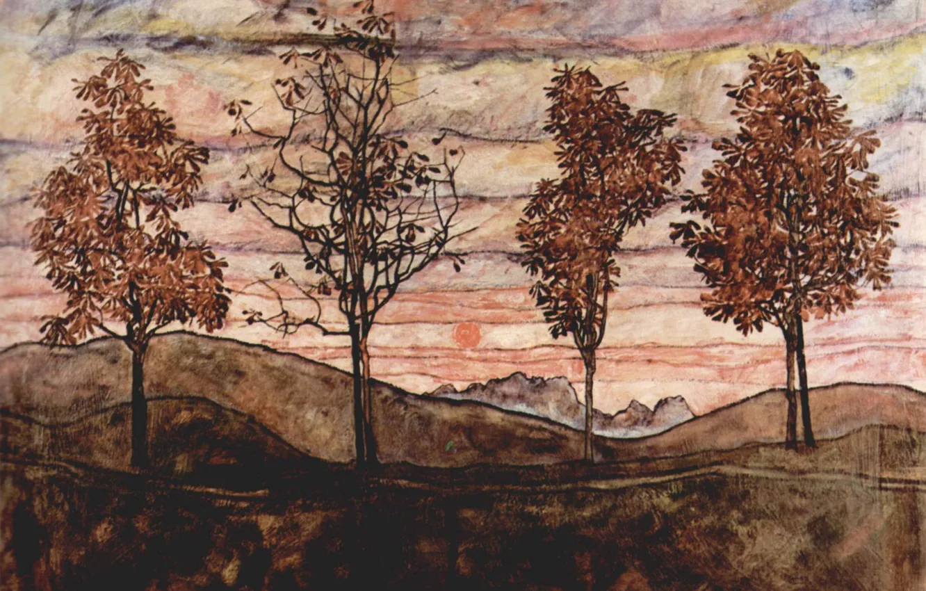 Фото обои 1917, Эгон Шиле, Четыре дерева