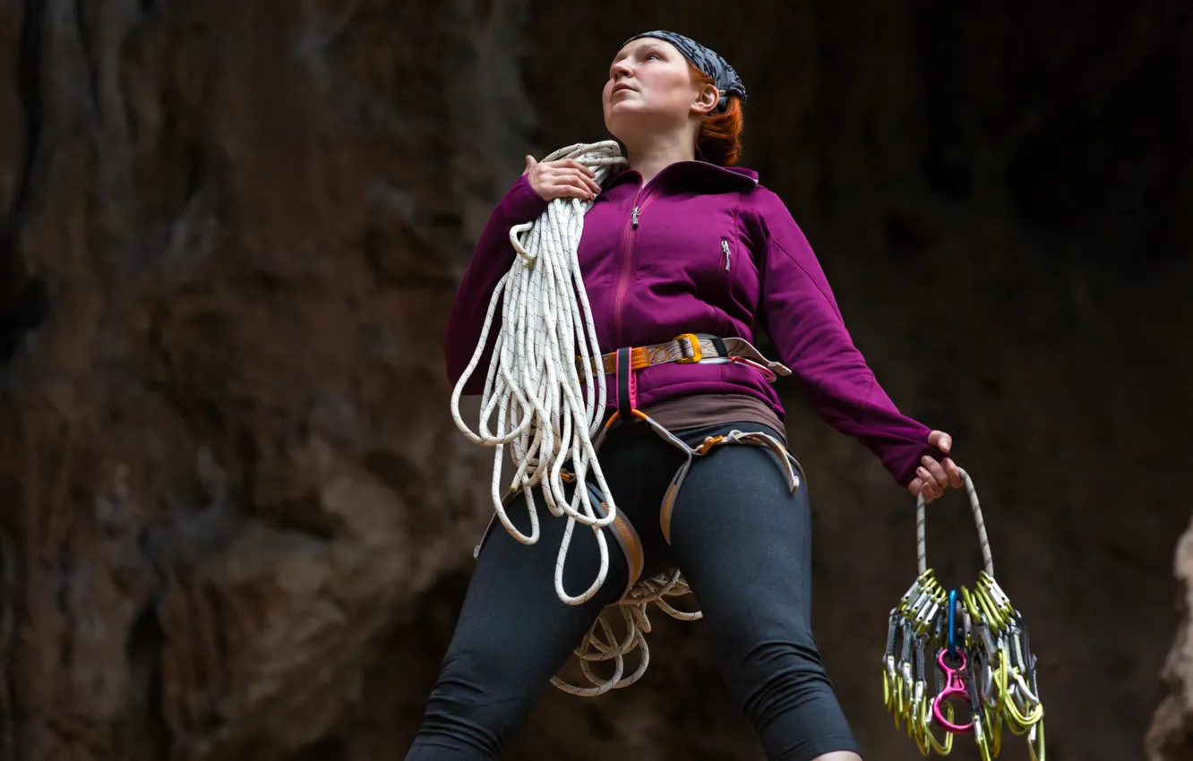 Фото обои woman, equipment, attitude, climbing ropes