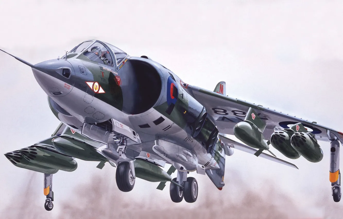 Фото обои Великобритания, истребитель-бомбардировщик, Штурмовик, Roy Cross, Raf, Harrier GR.1, Hawker Siddeley Harrier