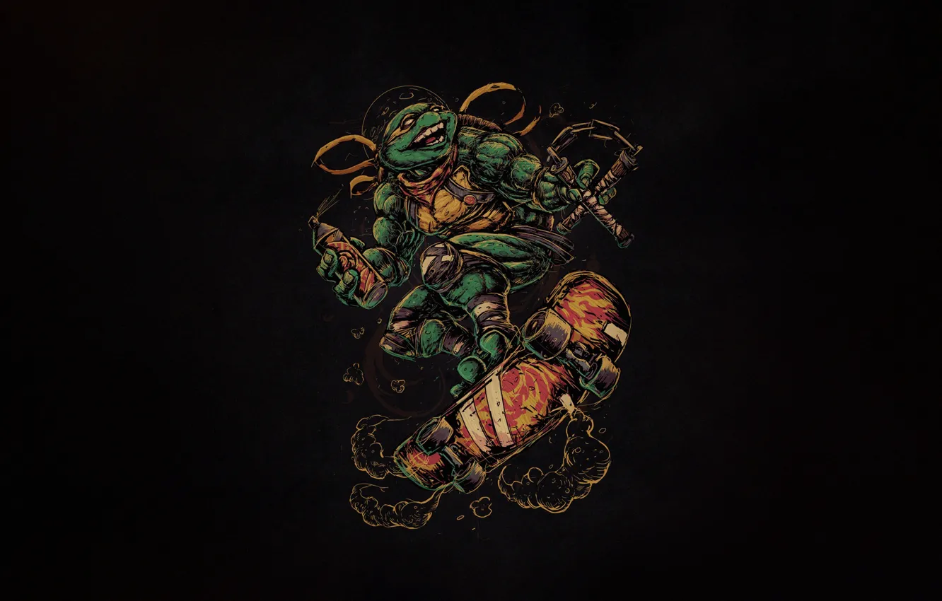 Фото обои Минимализм, Стиль, Фон, Черепашки-ниндзя, Art, Style, TMNT, Микки